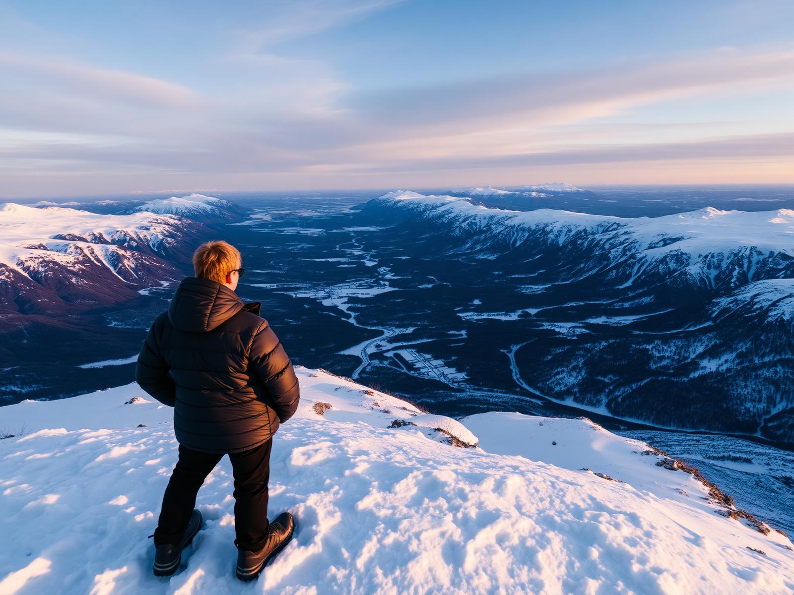 Two travellers on a snow ridge